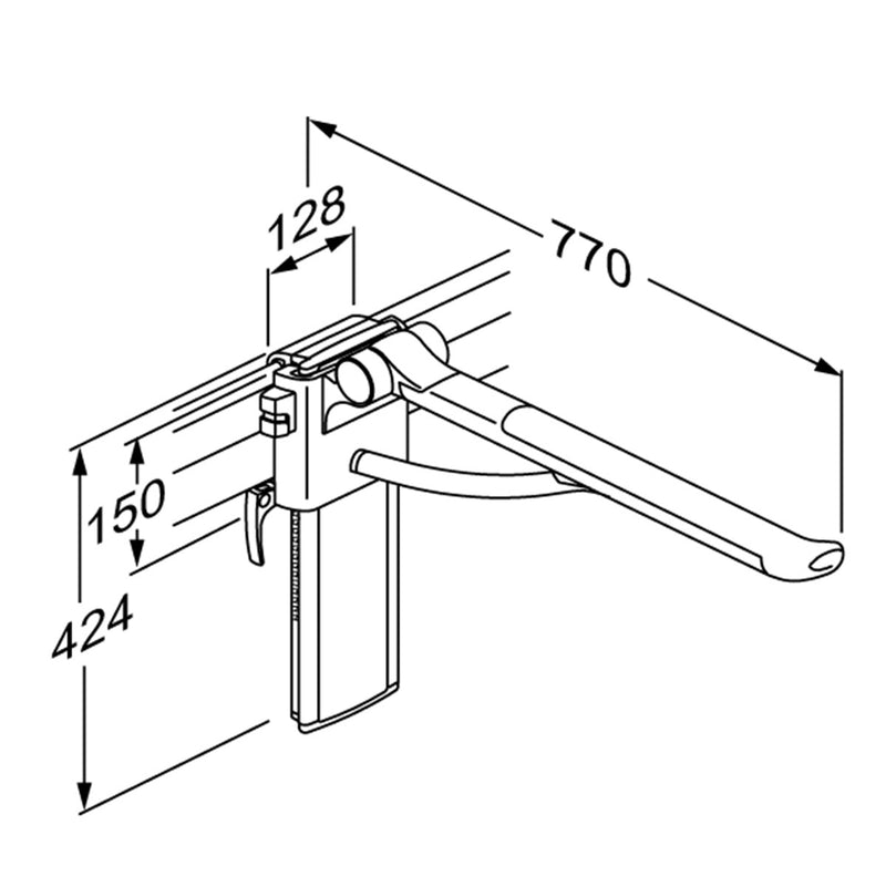 Pressalit PLUS Support Arm, 700mm, Left-Hand, Dimensioned Drawing (R391370035)