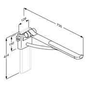 Pressalit PLUS Support Arm, 700mm, Left-Hand, Retro-Fit (R371370035) - dimensioned drawing