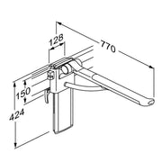 Pressalit PLUS Support Arm, 700mm, Left-Hand, Dimensioned Drawing (R391370000)