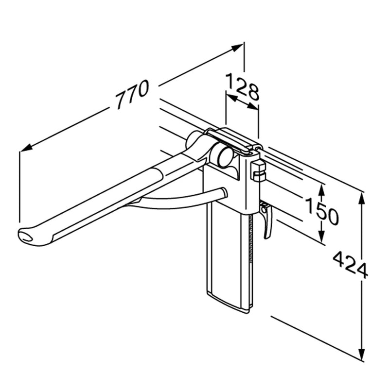 Pressalit PLUS Support Arm, 700mm, Right-Hand, Dimensioned Drawing (R391470277)
