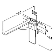 Pressalit PLUS Support Arm, 700mm, Right-Hand, Dimensioned Drawing (R391470035)