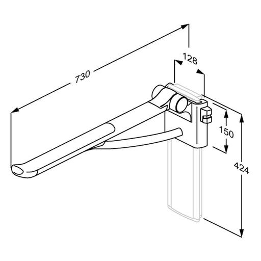 Pressalit PLUS Support Arm, 700mm, Right-Hand, Retro-Fit (R371470108) - dimensioned drawing