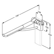 Pressalit PLUS Support Arm, 700mm, Right-Hand, Retro-Fit (R371470000) - dimensioned drawing