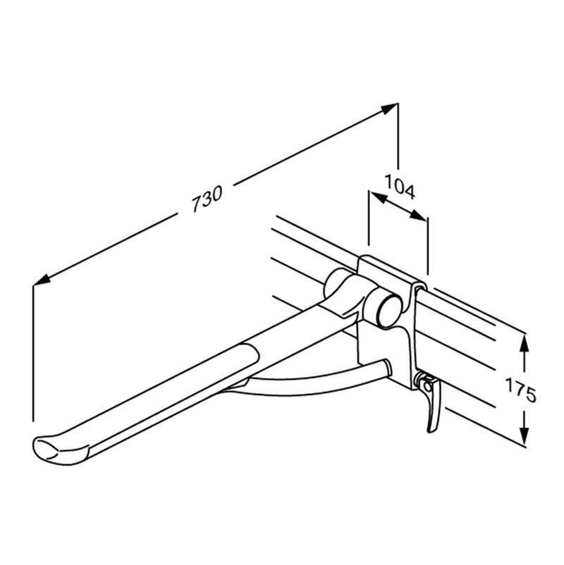 Pressalit PLUS Support Arm, 700mm, Sideways-Adjustable, Right-Hand (R381470277) - dimensioned drawing