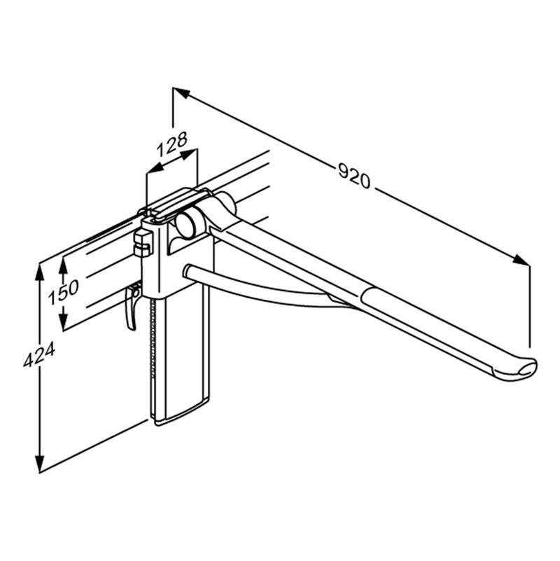 Pressalit PLUS Support Arm, 850mm, Left-Hand, Dimensioned Drawing (R391385035)