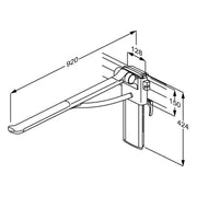 Pressalit PLUS Support Arm, 850mm, Right-Hand, Dimensioned Drawing (R391485035)