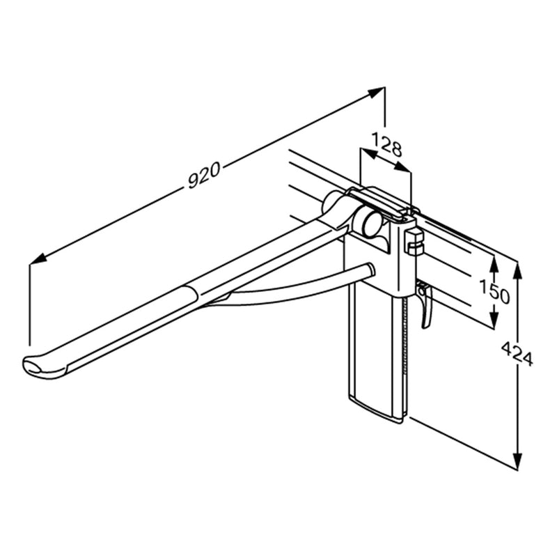 Pressalit PLUS Support Arm, 850mm, Right-Hand, Dimensioned Drawing (R391485000)