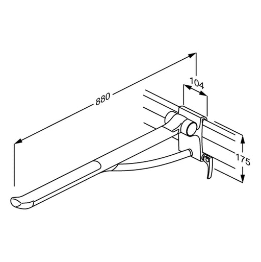 Pressalit PLUS Support Arm, 850mm, Sideways-Adjustable, Right-Hand (R381485112) - dimensioned drawing