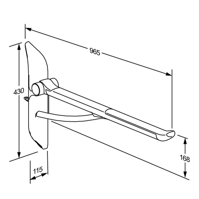 Pressalit PLUS Support Arm with Mounting Profile (TL3/TL4), 850mm, Left-Hand (R372385108) - dimensioned drawing