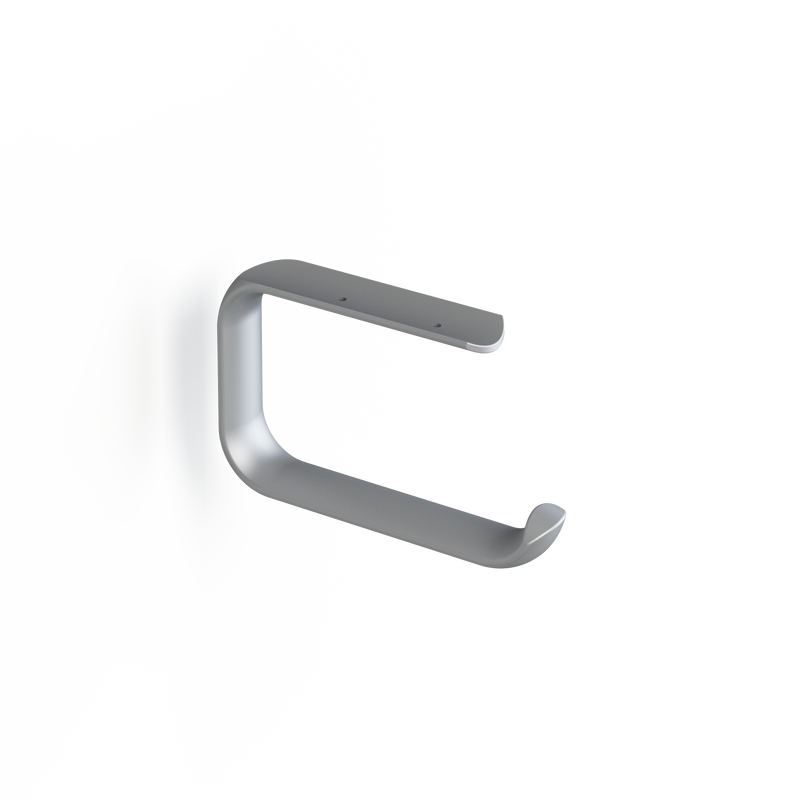 Pressalit R9321 paper holder in grey aluminium, mounts to the underside of a PLUS support arm