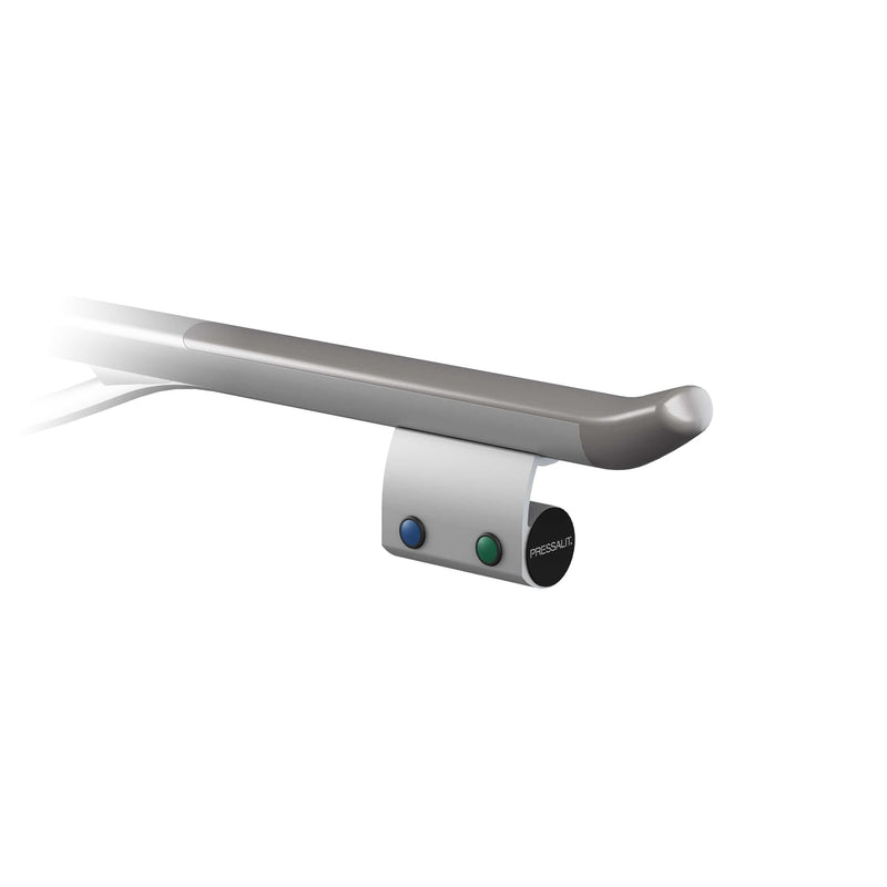 Pressalit R9342 dual flush button, 3/6 litre, mounts to the underside of a PLUS support arm and operates selected Geberit concealed cisterns