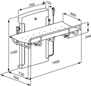 Pressalit SCT 1000 Shower Change Table, 600 × 1400mm, White (R8583114000) - dimensioned drawing