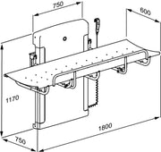 Pressalit SCT 1000 Shower Change Table, 600 × 1800mm, White (R8583118000) - dimensioned drawing