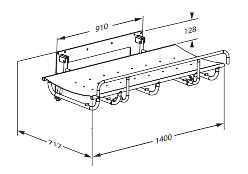 Pressalit SCT 1000 Shower Change Table, Fixed-Height, Foldable, 600 × 1400mm, White, Dimensioned Drawing (R8406000)