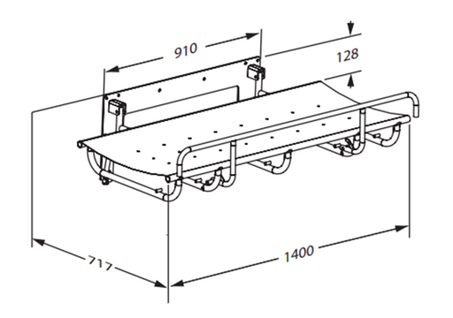 Pressalit SCT 1000 Shower Change Table, Fixed-Height, Foldable, 600 × 1400mm, White, Dimensioned Drawing (R8406000)