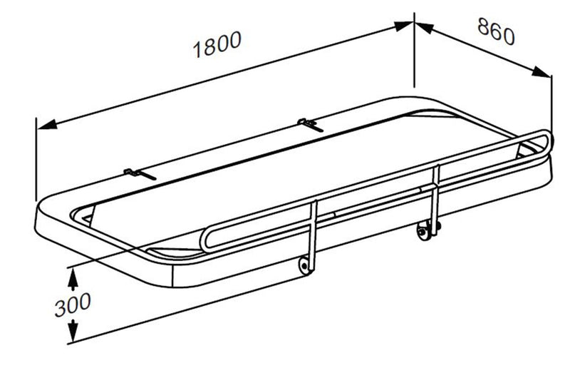 Pressalit SCT 2000 Shower Change Table, Fixed Height, 1800mm, Coated Canvas, White (R8425418000) - dimensioned drawing