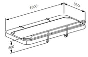 Pressalit SCT 2000 Shower Change Table, Fixed Height, 1800mm, Mesh Cover, White (R8425218000) - dimensioned drawing