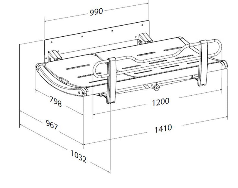 Pressalit SCT 3000 Shower Change Table, Fixed Height, 1032 × 1410mm, Graphite Grey (R8435313301) - dimensioned drawing