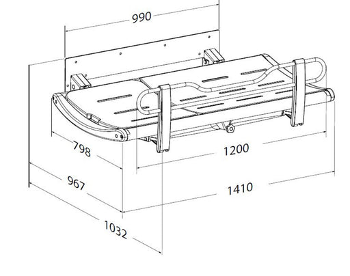 Pressalit SCT 3000 Shower Change Table, Fixed Height, 1032 × 1410mm, Graphite Grey (R8435313301) - dimensioned drawing