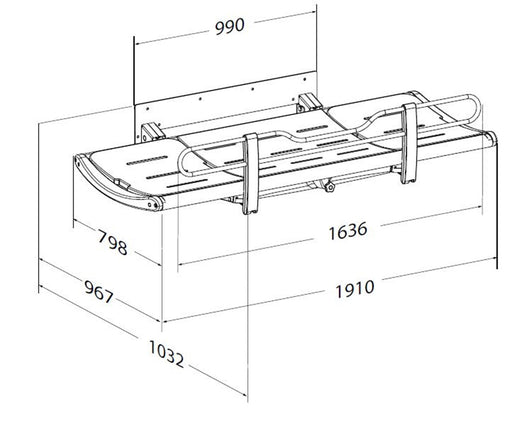 Pressalit SCT 3000 Shower Change Table, Fixed Height, 1032 × 1910mm, Graphite Grey (R8435318301) - dimensioned drawing