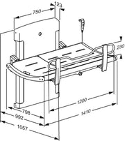 Pressalit SCT 3000 Shower Change Table, 1057 × 1410mm, Graphite Grey (R8582313301) - dimensioned drawing