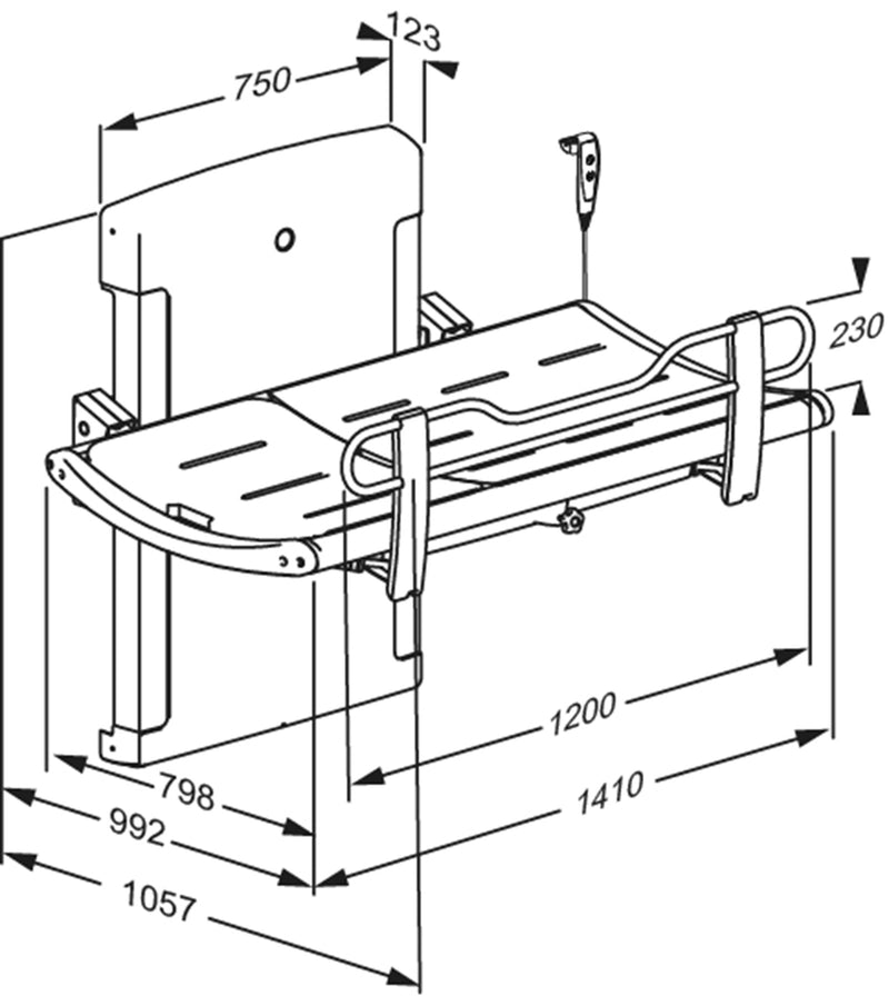 Pressalit SCT 3000 Shower Change Table, 1057 × 1410mm, Graphite Grey (R8582313301) - dimensioned drawing