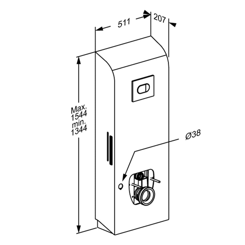 Pressalit Select TL4 Toilet Lifter, Wall Outlet, Electric, Anthracite, Dimensioned Drawing (R9124112)