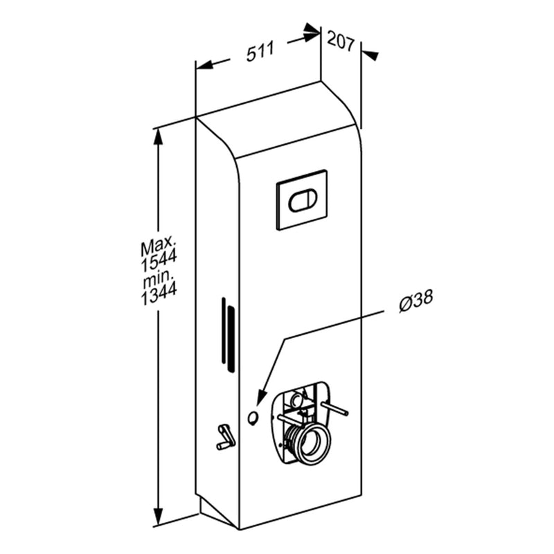 Pressalit Select TL4 Toilet Lifter, Wall Outlet, Manual, Anthracite, Dimensioned Drawing (R9024112)