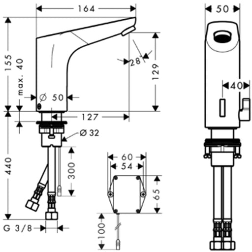 Pressalit Sensor Tap, Dimensioned Drawing (RT631)