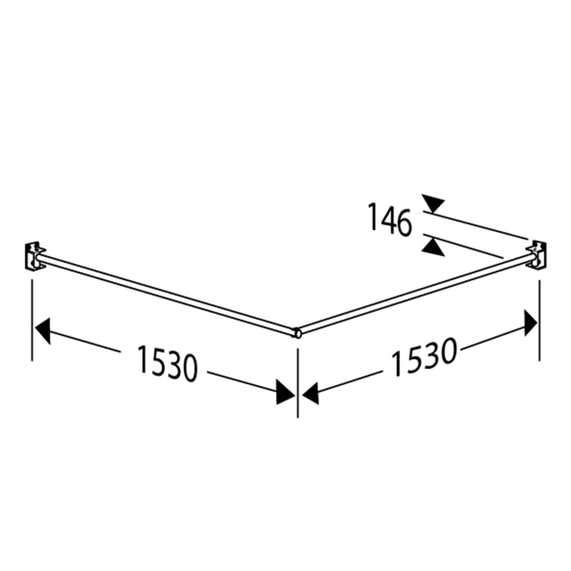 Pressalit Shower Curtain Rail, Opening Version, 1530 × 1530mm, Dimensioned Drawing (RT225)