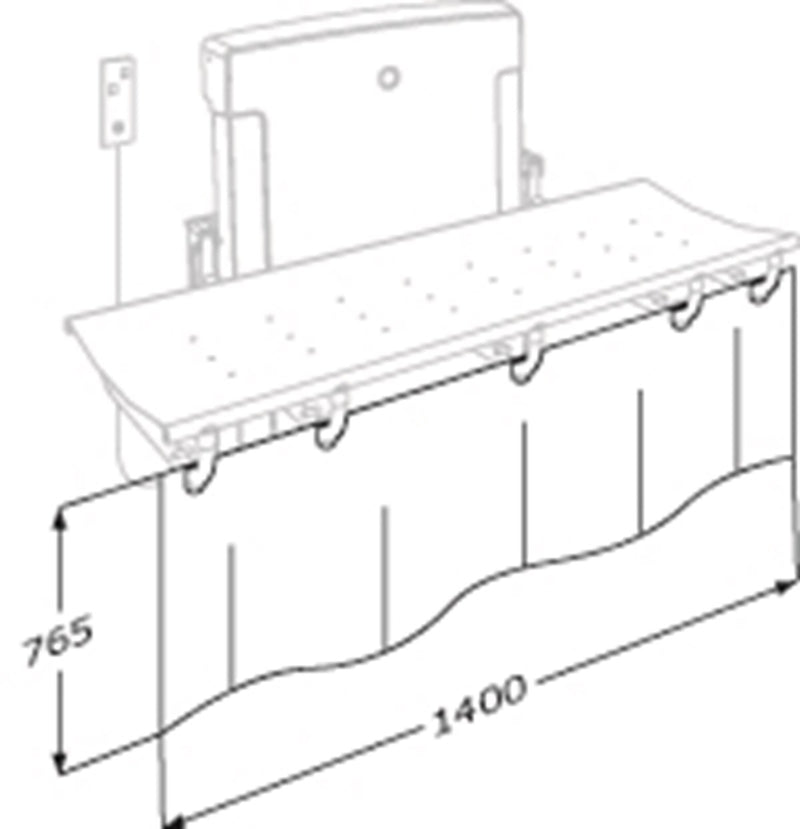 Pressalit Splash Curtain for SCT 1000 Shower Change Table, 1400mm, White, Dimensioned Drawing (R8420000)