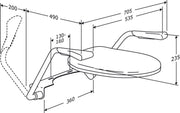 Pressalit TMA 1 Arm Support, Toilet-Pan Mounted, Dimensioned Drawing (R1170000)