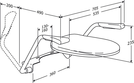 Pressalit TMA 1 Arm Support, Toilet-Pan Mounted, Dimensioned Drawing (R1170000)