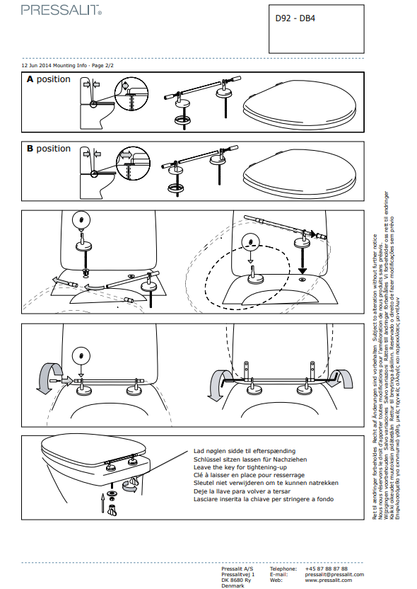 Pressalit Dania Toilet Seat With Cover, White, Institutional Hinge (R37000-D92999)