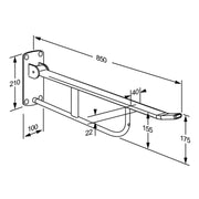 Pressalit Value II Support Arm, 850mm, Fixed Height, Wall-Mounted, White (R1109000) - dimensioned drawing