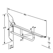Pressalit Value II Support Arm with Mounting Profile, 850mm, Height-Adjustable, Left-Hand Operated, White (R1185000) - dimensioned drawing
