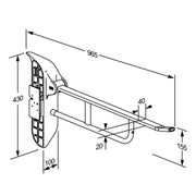 Pressalit Value II Support Arm with Mounting Profile, 850mm, Height-Adjustable, Right-Hand Operated, White (R1181000) - dimensioned drawing