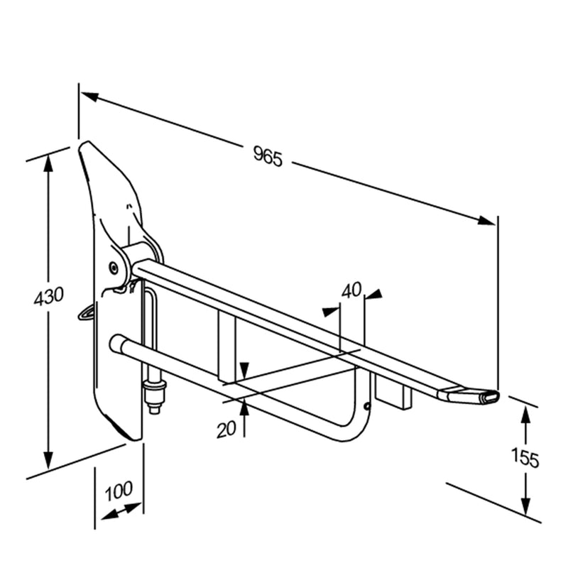 Pressalit Value II Support Arm with Mounting Profile, 850mm, incl. Operating Panel for Electrical Toilet Lifter, White (R1183000) - dimensioned drawing