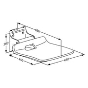 Pressalit VALUE IV folding shower seat, 440mm, dimensioned drawing (mm)