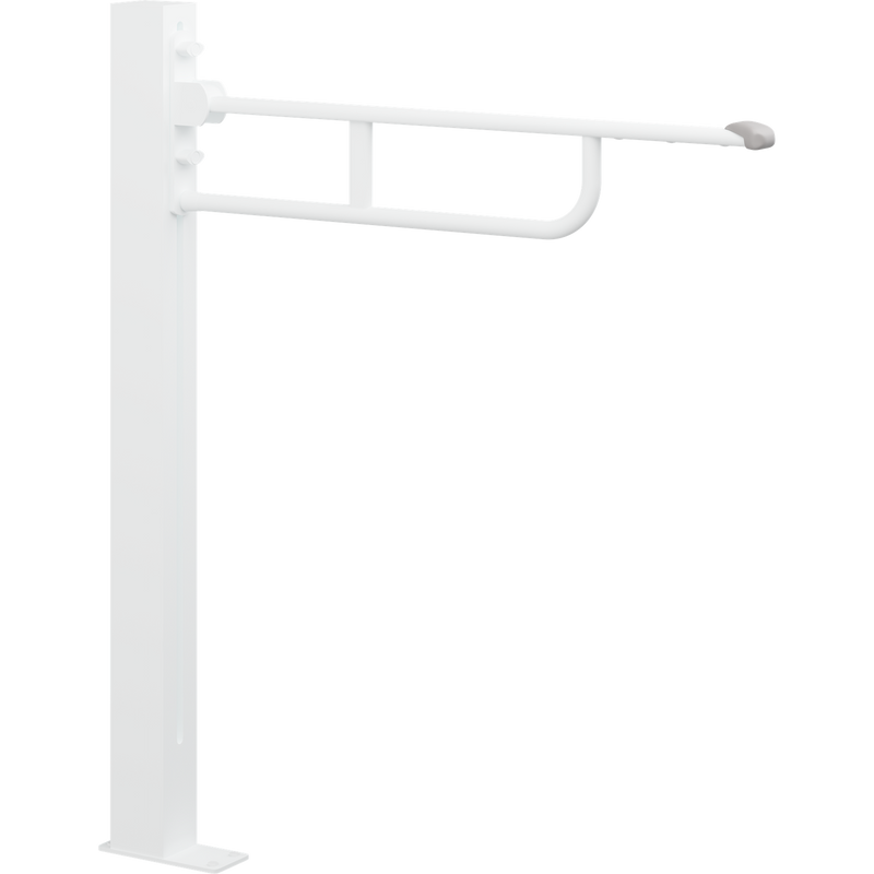 Pressalit VALUE Support Arm, 850mm, on Column, Floor-Mounted, Height-Adjustable, White with Grey End Cap (R1161000)