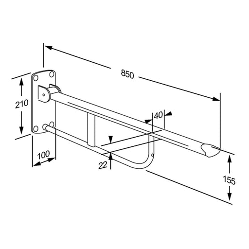 Pressalit VALUE Support Arm, 850mm, Fixed Height (R1100000) - dimensioned drawing