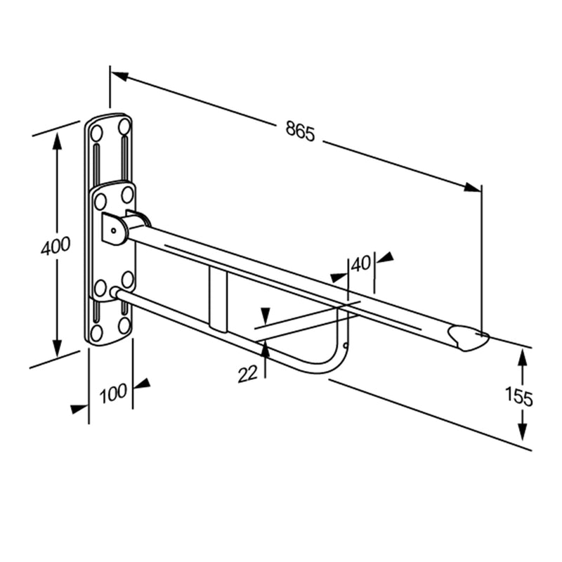 Pressalit Value Support Arm, 850mm, Height-Adjustable, Wall-Mounted, White (R1110000) - dimensioned drawing