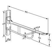 Pressalit Value II Support Arm, 850mm, Height-Adjustable, White (R1119000) - dimensioned drawing