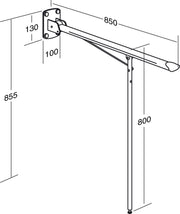 Pressalit Value Support Arm, 850mm, with 800mm Support Leg, Fixed Height, White (R1102000) - dimensioned drawing