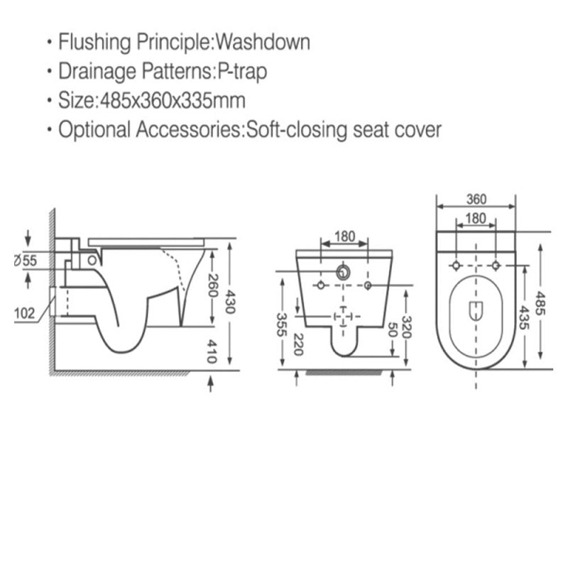 Kartell K-VIT Kameo Rimless Wall Hung WC Pan-White Gloss (POT539KA)