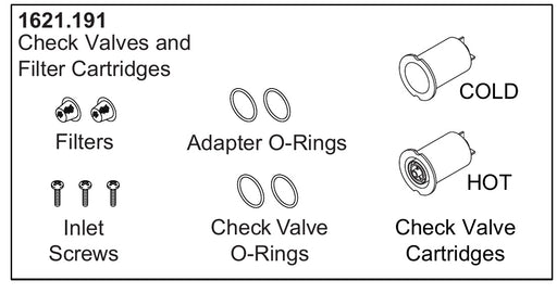 Rada Outlook check valves and filter cartridges spare pack, part 4.1621.191, technical illustration