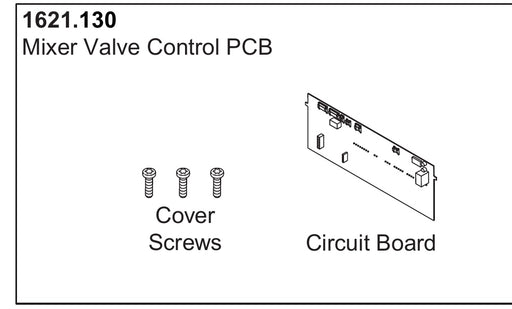 Rada Outlook mixer valve control PCB and cover screws, part 4.1621.130, technical illustration