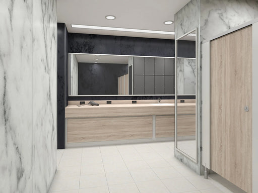 RapidFit washroom cubicles in Grey Sonoma Oak and Royal White
