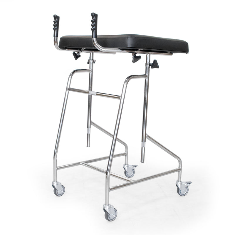 Roma Atlas walker with upholstered body pad on swivel castors, model 2203