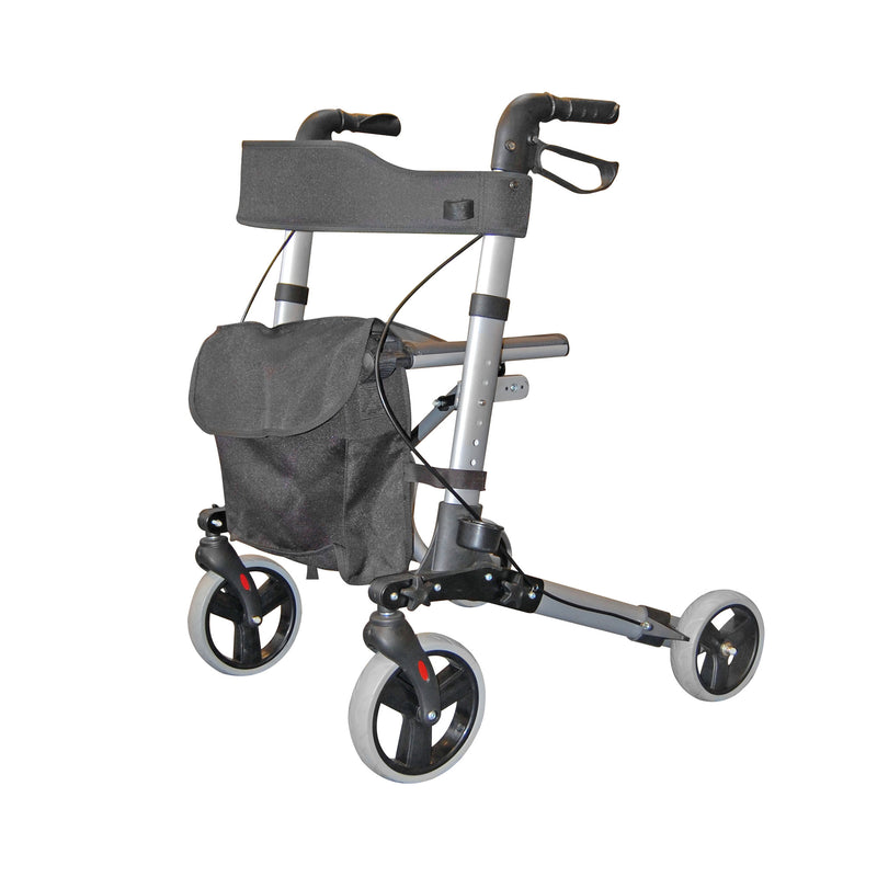 Roma 2465 City Walker folding rollator in silver with seat, backrest and bag